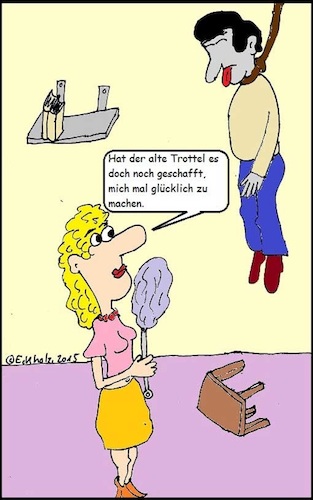Cartoon: Alter Trottel... (medium) by Kritzelklops tagged selbstmord,suizid,freitod,trottel,ehe,frau,tod,mann,scheidung,trennung,schmerz,gesellschaft,hass,bosheit,gehässigkeit