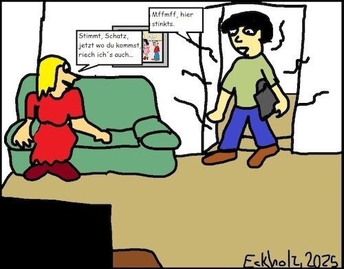Cartoon: Hier stinkts... (medium) by Kritzelklops tagged geruch,gestank,mann,frau,ehe