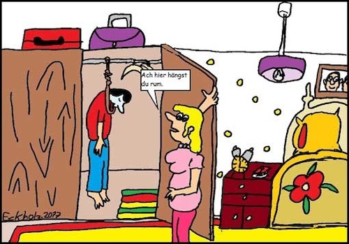 Cartoon: Im Schlafraum... (medium) by Kritzelklops tagged suizid,schlafraum,mann,frau,ehe,freitod,depressionen,hinig
