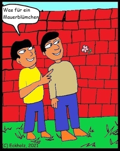 Cartoon: Was für ein Mauerblümchen (medium) by Kritzelklops tagged männer,spott,mauerblümchen,sprache,sprichwort,mauer,blümchen,allegorie,sinnbild