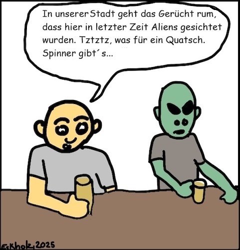 Cartoon: Blödsinn... (medium) by Hutbürger1978 tagged blödsinn,alien,kneipe,gerücht,ausserirdischer,männer,bier,alkohol