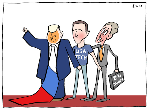 Cartoon: Die banken (medium) by Kik tagged bank,geld,usa,big,tech,eu,abhängigkeit,bank,geld,usa,big,tech,eu,abhängigkeit