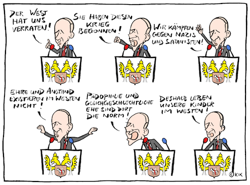 Cartoon: Putins rede (medium) by Kik tagged putin,russia,rede,westen,krieg,ukraine,putin,russia,rede,westen,krieg,ukraine