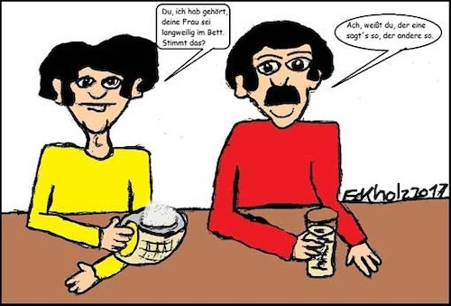 Cartoon: Jeder sagts anders... (medium) by Mr Speck tagged männer,kneipe,nachrede,gerücht,gesellschaft,ansichtssache,ehebruch,frauen