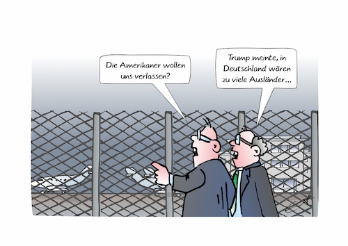 Cartoon: Ami go home (medium) by Bernd Eisert tagged trump,merz,kritik,krieg,deutschland,amerika,truppen,abzug,ausländer,drohung,trump,merz,kritik,krieg,deutschland,amerika,truppen,abzug,ausländer,drohung