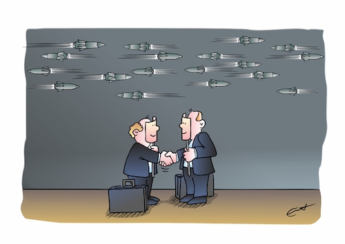 Cartoon: Falsche Verhandlungen (medium) by Bernd Eisert tagged diplomaten,verhandlung,krieg,waffenruhe,trügerisch,maske,lüge,angriffe,diplomaten,verhandlung,krieg,waffenruhe,trügerisch,maske,lüge,angriffe