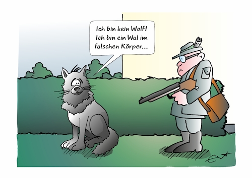 Cartoon: Falscher Körper (medium) by Bernd Eisert tagged wolf,jäger,wal,hype,körper,jagd,rettung,wolf,jäger,wal,hype,körper,jagd,rettung