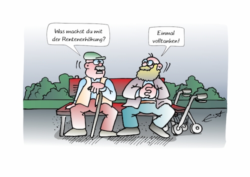 Cartoon: Mehr Rente (medium) by Bernd Eisert tagged rente,erhöhung,geld,renter,benzinpreise,tanken,teuer,rente,erhöhung,geld,renter,benzinpreise,tanken,teuer