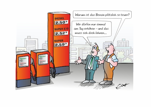 Cartoon: Tägliche Preiserhöhung (medium) by Bernd Eisert tagged benzin,preis,erhöhung,tankstelle,verkäufer,wucher,energie,benzin,preis,erhöhung,tankstelle,verkäufer,wucher,energie