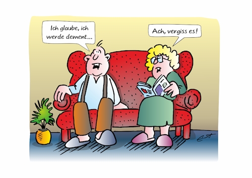 Cartoon: Vergesslich? (medium) by Bernd Eisert tagged ehepaar,sofa,vergessen,demen,angst,alterz,ehepaar,sofa,vergessen,demen,angst,alterz
