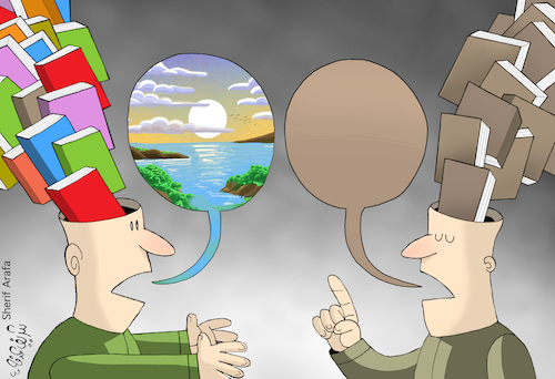 Cartoon: open-mindedness (medium) by Sherif Arafa tagged intellectualism
