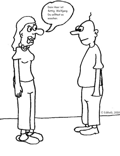 Cartoon: Fettiges Haar... (medium) by SMK1978 tagged haar,fett,mann,frau,hygiene,neurodermitis,hauterkrankung,haarpflege,ehe,gesundheit,dermatologie