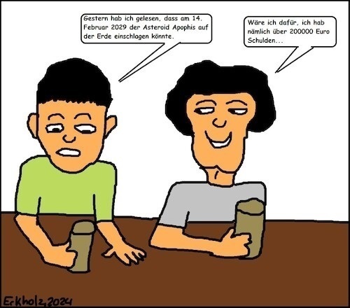 Cartoon: Apophis... (medium) by Kritzelspacko78 tagged apohis,angst,kneipe,männer,asteroid