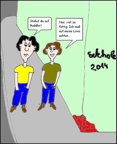 Cartoon: Buddha... (medium) by Kritzelspacko78 tagged jungen,religion,buddhismus,buddha,missverständnis