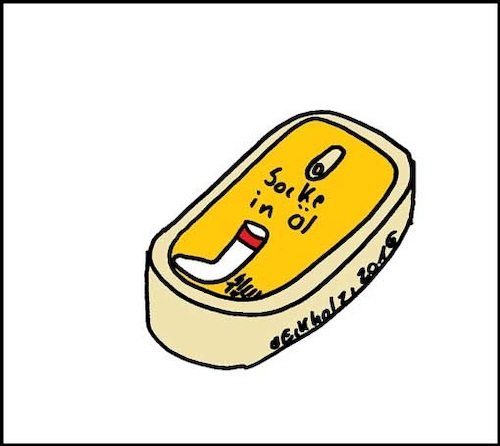 Cartoon: Socke in Öl... (medium) by Kritzelspacko78 tagged socke,öl,konserve,nonsens