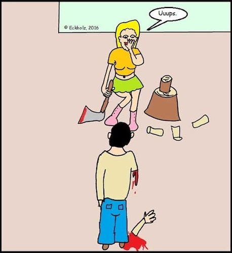 Cartoon: Uups... (medium) by Kritzelspacko78 tagged uups,axt,mädchen,unfall,unglück,frau,mann,verwundung,verletzung,gesellschaft