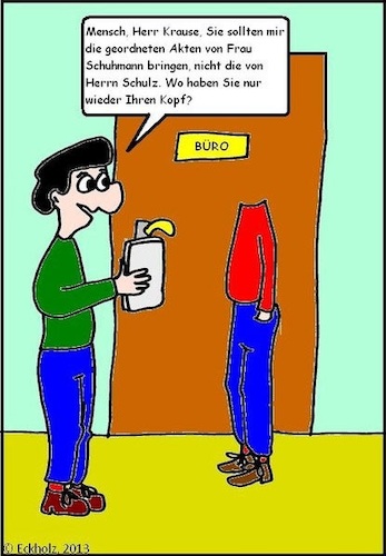 Cartoon: Zerstreut... (medium) by Kritzelspacko78 tagged männer,gesellschaft,job,arbeitsplatz,zerstreut,zerstreutheit,nervosität,fehler