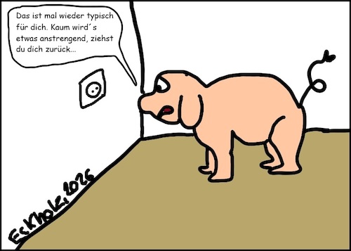 Cartoon: Rückzug... (medium) by Klops tagged schwein,vorwurf,psychologie,psychiatrie,gesellschaft,rückzug,sozialphobie,tiere,steckdose