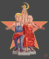 Cartoon: Worker and Farmer Revival (small) by Cyberwolf tagged trump,putin,satire,worker,and,kolkhoz,woman,soviet,statues,propaganda,communist,symbols,ussr,hammer,sickle