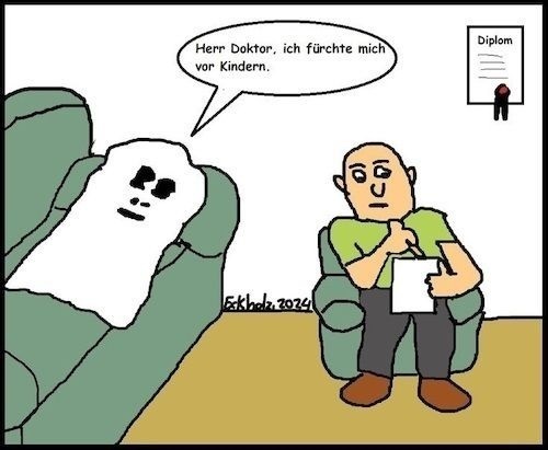 Cartoon: Angst... (medium) by Kritzelpsycho tagged psychologe,psychotherapeut,angst,geist,sofa