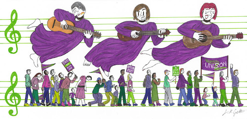 Cartoon: Grettoon 008 (medium) by Grettoonist tagged politics,unions,unison,egan,mcanea,prentis,labour,uk,music,strike,picket,workers