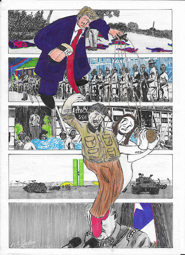 Cartoon: Grettoon 009 (medium) by Grettoonist tagged politics,history,latin,america,usa,venezuela,trump,machado,maduro,nobel,imperialism,comic,haiti,nicaragua,guatemala,brazil,chile,pinochet,capitalism,junta