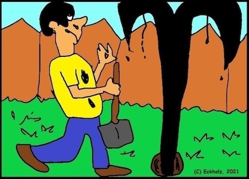 Cartoon: Ohne Worte (medium) by Pummel tagged mann,öl,gartenarbeit,buddeln,schaufeln,graben,fund,fontäne,gesellschaft