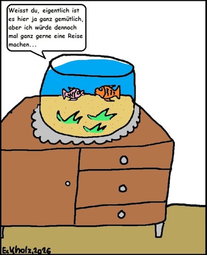 Cartoon: Reiselust... (medium) by Pummel tagged aquarium,fische,reiselust,fernweh
