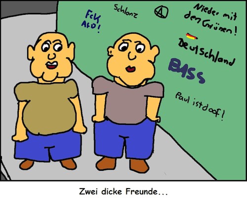 Cartoon: Zwei dicke Freunde... (medium) by Pummel tagged dick,fetteleibigkeit,freundschaft,kameraden,gesellschaft,adipositas,übergewicht,gesundheit
