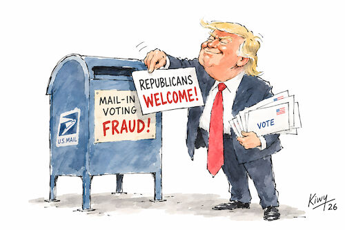 Cartoon: Selective Fraud (medium) by Frank Kiwy tagged trump,mail,in,voting,elections,republicans,ballots,hypocrisy,trump,mail,in,voting,elections,republicans,ballots,hypocrisy