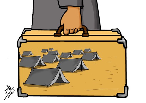 Cartoon: refugee (medium) by yaserabohamed tagged refugee,tent,case,bag