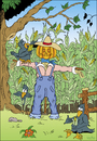 Cartoon: Scarecrow (small) by VoBo tagged scare,crow,farm,farmer,farming,agricultur,birds,field,corn,vogel,vogelscheuche,bauer,mais,krähe,pumpkin,kürbis