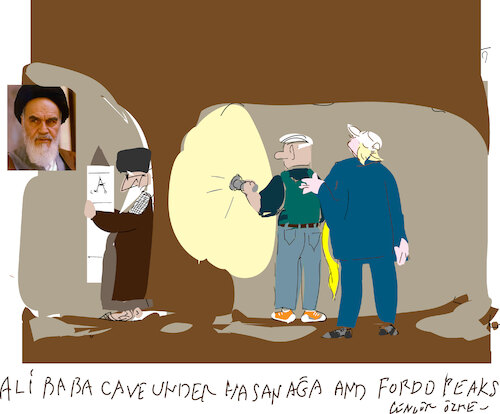 Cartoon: Ali Baba cave (medium) by gungor tagged the,us,attack,on,iran,the,us,attack,on,iran