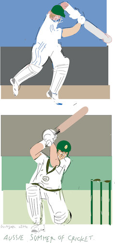 Cartoon: Aussie s summer cricket (medium) by gungor tagged summer,cricket,in,australia,summer,cricket,in,australia