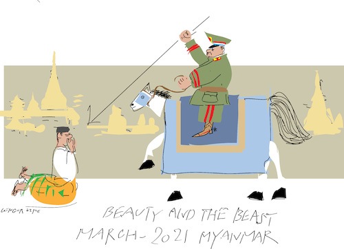 Cartoon: Beauty and the Beast (medium) by gungor tagged demo,in,myanmar,2021,demo,in,myanmar,2021