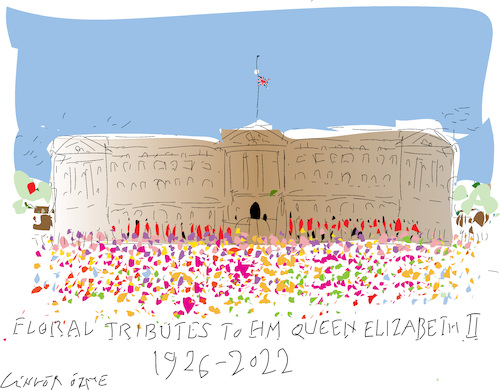 Cartoon: Floral Tributes (medium) by gungor tagged floral,tributes,to,hm,queen,elizabeth,ii,floral,tributes,to,hm,queen,elizabeth,ii