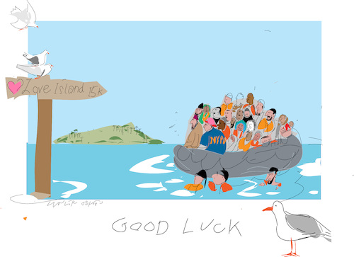 Cartoon: Good luck (medium) by gungor tagged love,island,and,refugees,love,island,and,refugees