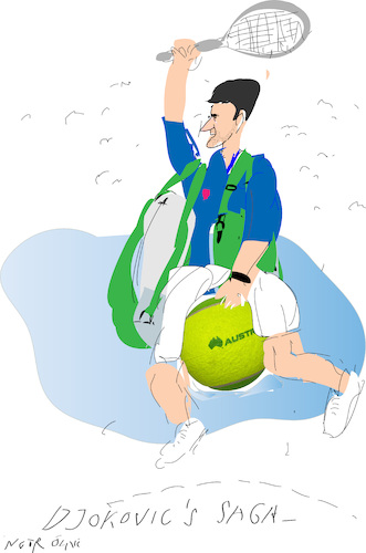 Cartoon: N  Djokovic  Saga (medium) by gungor tagged djokovic,saga,at,australia,open,2022,djokovic,saga,at,australia,open,2022