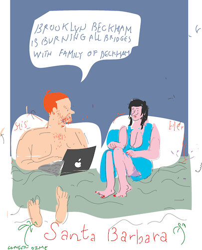 Cartoon: Sunny Santa Barbara (medium) by gungor tagged brooklyn,beckham,feud,brooklyn,beckham,feud