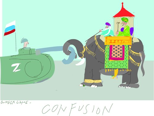 Cartoon: The confusion (medium) by gungor tagged raja,on,elephant,and,tank,raja,on,elephant,and,tank