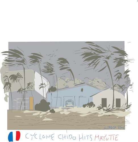 Cartoon: The French island of Mayotte (medium) by gungor tagged cyclone,hits,mayotte,cyclone,hits,mayotte