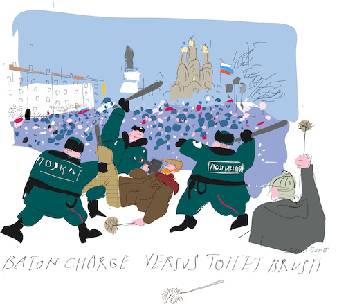 Cartoon: Toilet Brush versus Baton (medium) by gungor tagged navalny,protest,navalny,protest