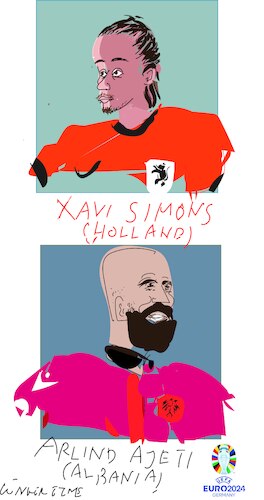 Cartoon: Xiva Simons and Arlind Ajeti (medium) by gungor tagged two,players,from,euro,cup,2024,two,players,from,euro,cup,2024