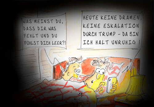 Cartoon: Unruhe (medium) by Lupe tagged trump,medien,berichte,bett,iphone,smartphone,news,sucht,unruhe