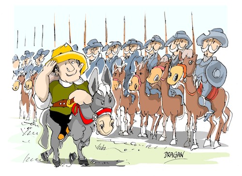 Cartoon: 9 de mayo 1605 (medium) by Dragan tagged miguel,de,cervantes,don,quijote,la,mancha