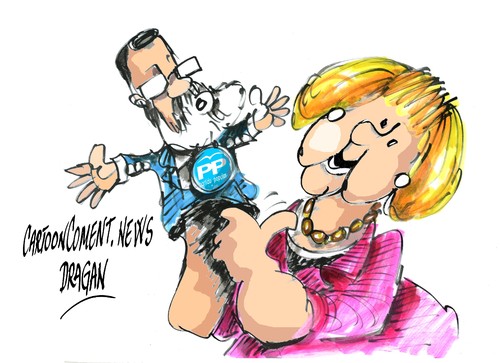 Cartoon: Angela Merkel-Mariano Rajoy (medium) by Dragan tagged angela,merkel,mariano,rajoy,partido,popular,bucarest,politics,cartoon