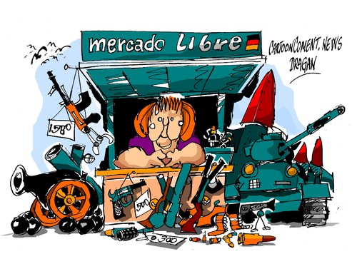 Cartoon: Angela Merkel-mercado libre (medium) by Dragan tagged angela,merkel,alemania,mercado,libre,derechos,humanos,politics,cartoon