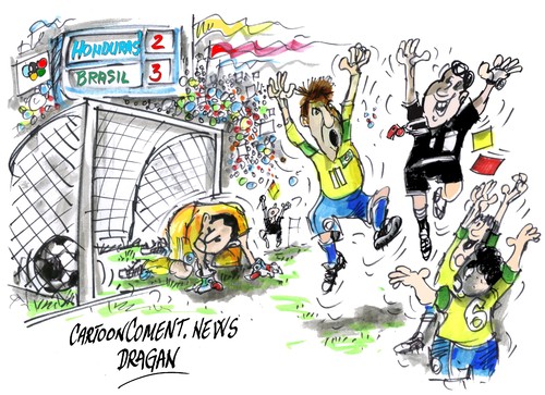 Cartoon: Brasil-3-Honduras-2 (medium) by Dragan tagged brasil,honduras,futbol,juegos,olimpicos,de,londres,deporte,cartoon