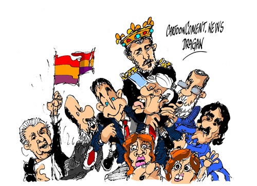 Cartoon: Cayo Lara-PP-PSOE-castillo (medium) by Dragan tagged cayo,lara,pp,psoe,castillo,espana,rey,juan,carlos,politics,cartoon