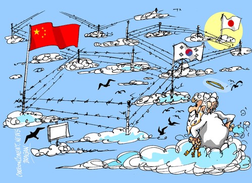 Cartoon: China-Corea del Sur-espacio (medium) by Dragan tagged china,corea,del,sur,espacio,aereo,mar,oriental,politics,cartoon